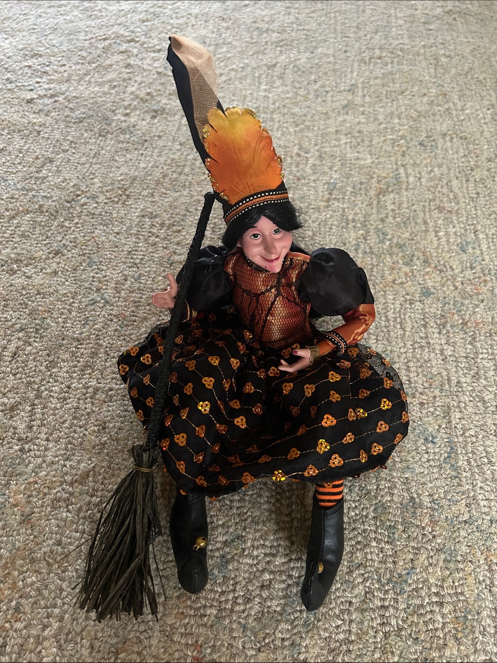 Vintage Sitting Shelf Witch Doll With Broom